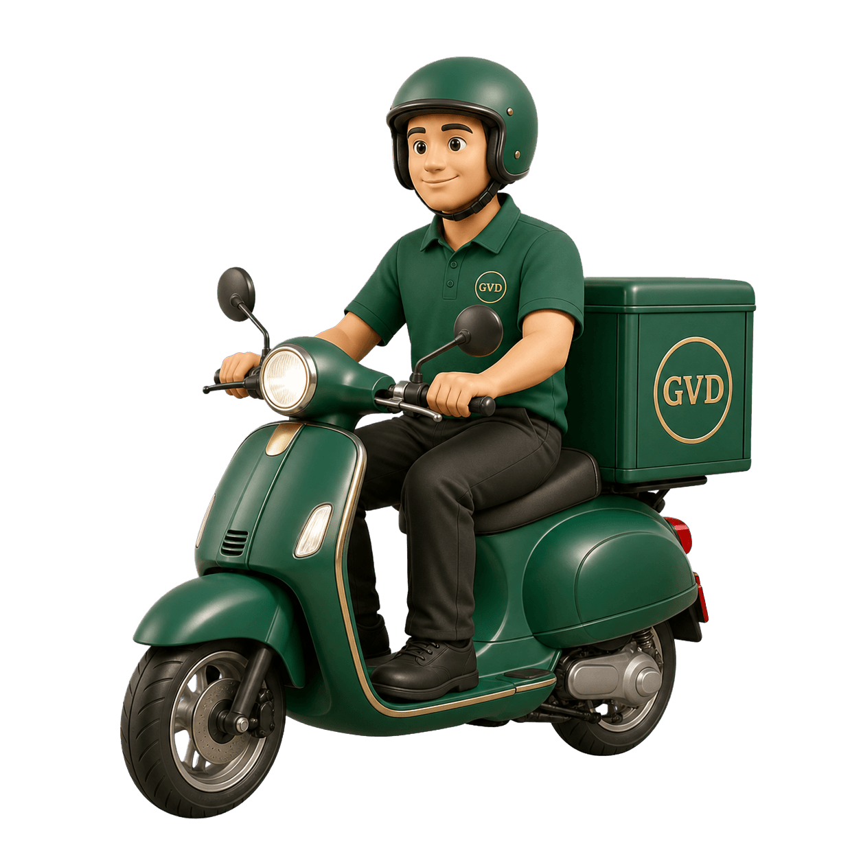 GVD delivery rider on a green scooter